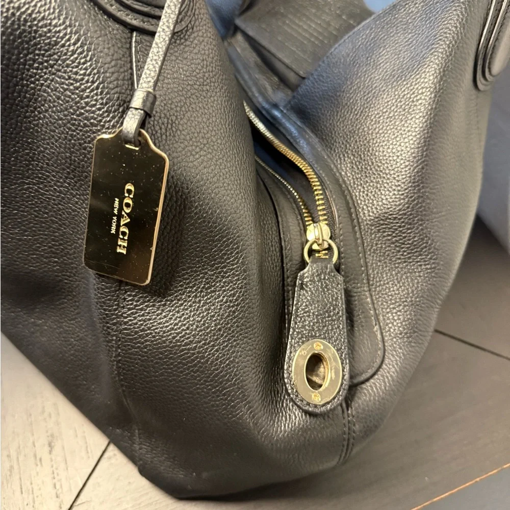 Coach Kristin Black Pebbled Leather Zip Hobo Bag - Gold Hardwared - Style 33547